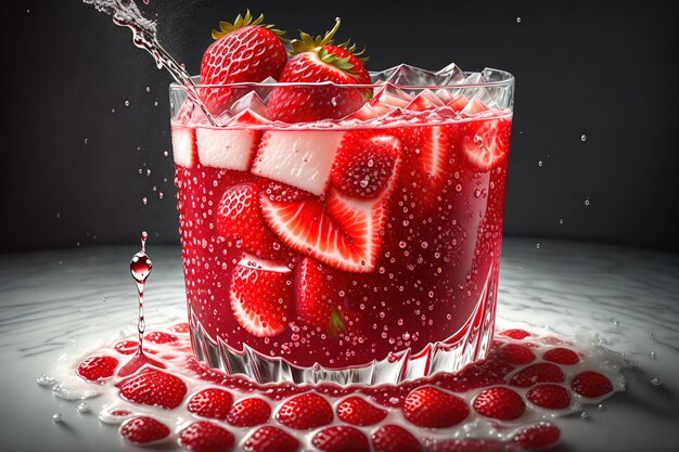 Un verre de cocktail aux fraises est versé dans un verre.