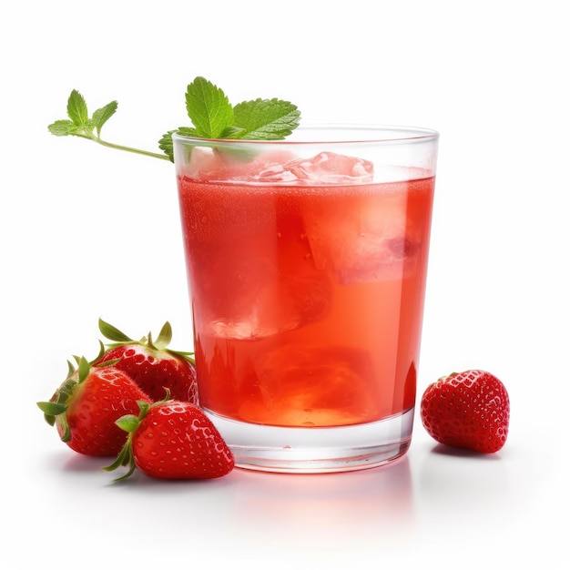 Un verre de cocktail aux fraises avec des fraises sur le côté.