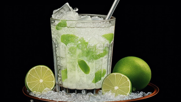 un verre de cocktail avec du citron vert et de la menthe un cocktail de mojito frais avec du citrin rosemary menthe et de la glace dans un pot