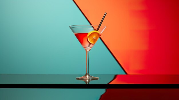 Un verre de cocktail sur un fond minimaliste