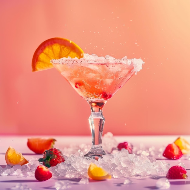 Un verre de cocktail frais avec des fruits et de la glace sur la table