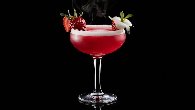 Un verre de cocktail à la fraise sur un noir