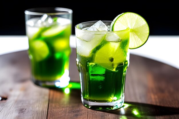 Photo verre à cocktail glacé au citron vert au soleil