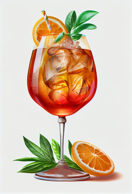 Un verre de cocktail orange et citron avec des tranches de glace et de citron