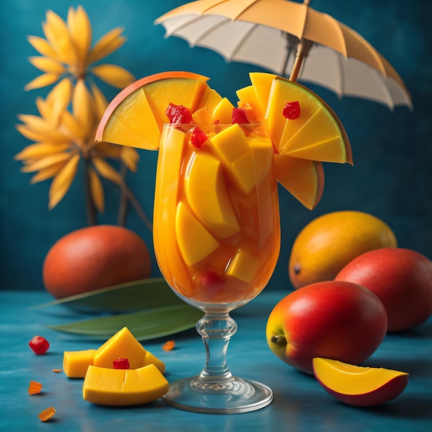 Photo un verre de cocktail avec un parapluie et des fruits dessus