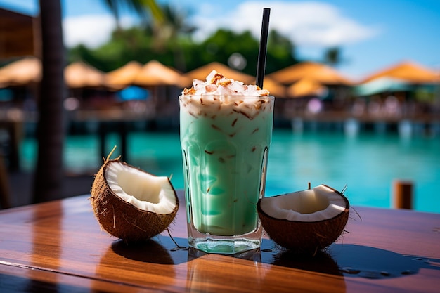 un verre de cocktail sur la plage