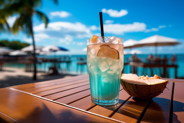 verre de cocktail sur la plage