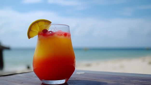 Un verre de cocktail avec un quartier de citron sur la table