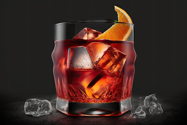 Verre avec cocktail rouge profond de boissons alcoolisées douces amères et aigres cocktail negroni