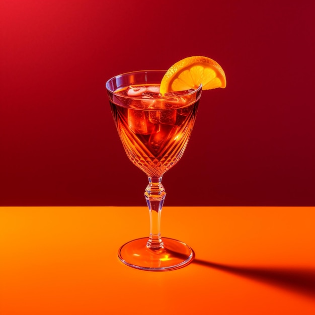 un verre avec un coin de citron et une tranche d'orange dessus