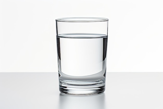 Un verre contenant de l'eau du robinet placé sur un fond blanc
