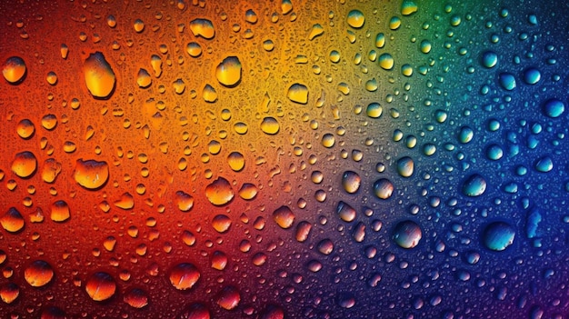 Un verre de couleur arc-en-ciel avec des gouttes d'eau dessus