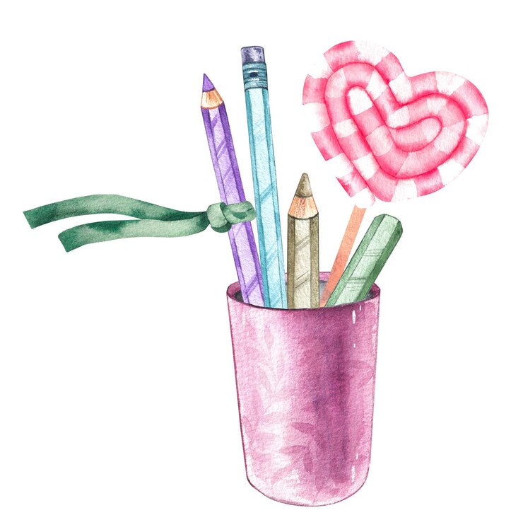 Photo verre avec crayons et sucette