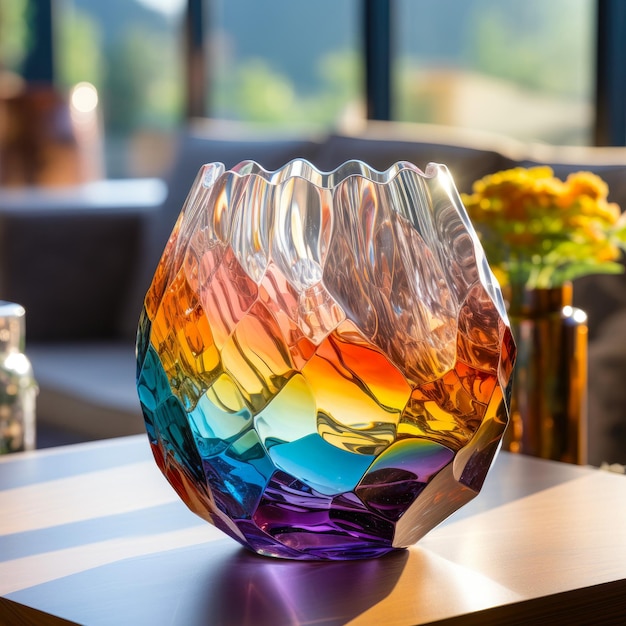 Photo verre cristal montagne design un vase rond pour couleurs arc-en-ciel palette de couleurs avec bords