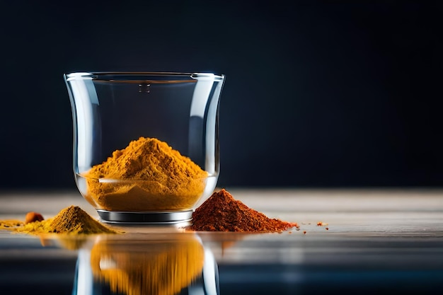 Photo un verre de curcuma est posé sur une table avec un fond noir.