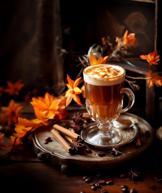 Photo un verre de délicieux café à la citrouille.