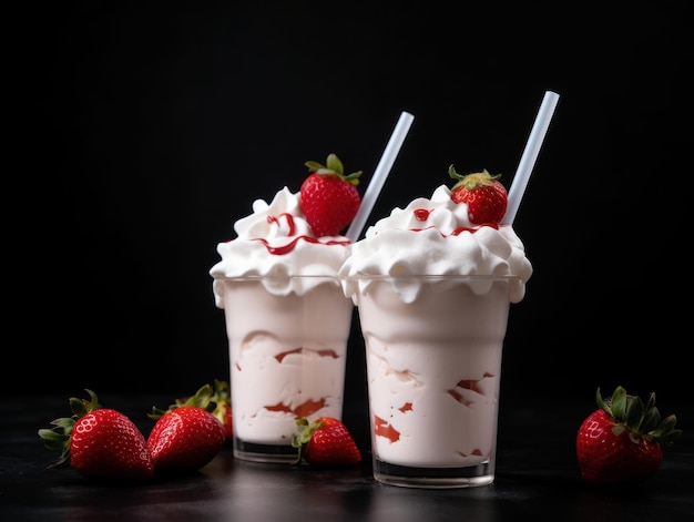 Verre avec un délicieux milk-shake aux fraises Generative AI