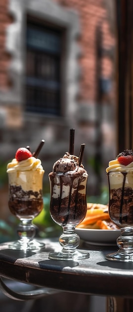 Un verre de dessert au chocolat avec une cerise sur le dessus.