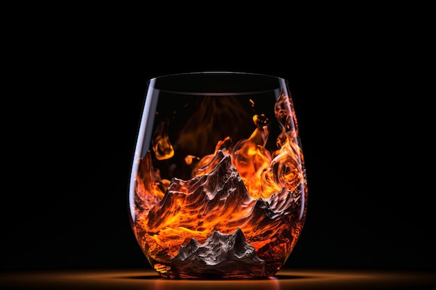 Verre avec du feu volcanique à l'intérieur Belle image d'illustration IA générative