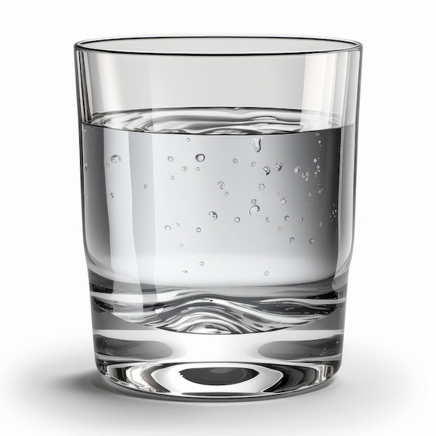 Verre d'eau avec des bulles isolé sur fond blanc