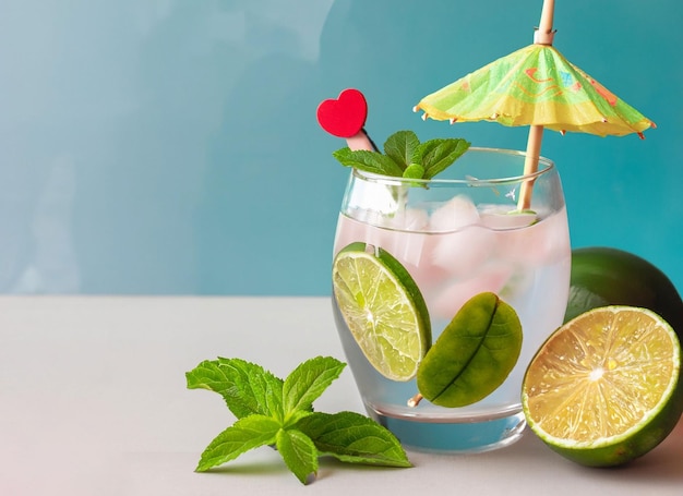 Un verre d'eau de chaux froide avec un parapluie