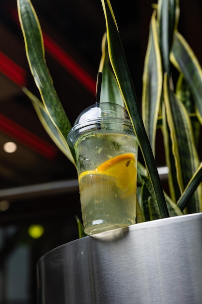 Un verre d'eau avec un citron dedans