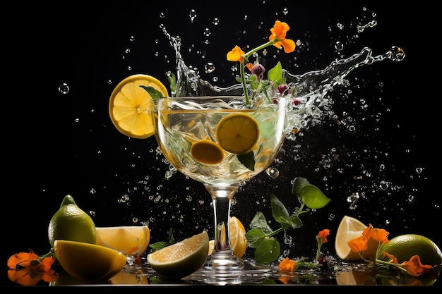 Un verre d'eau avec des citrons et des limes dedans AI