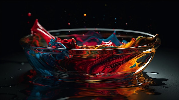 Un verre d'eau contenant un liquide coloré.