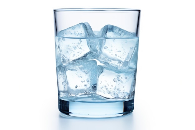 Un verre d'eau avec des cubes de glace sur une surface blanche ou transparente PNG Arrière-plan transparent