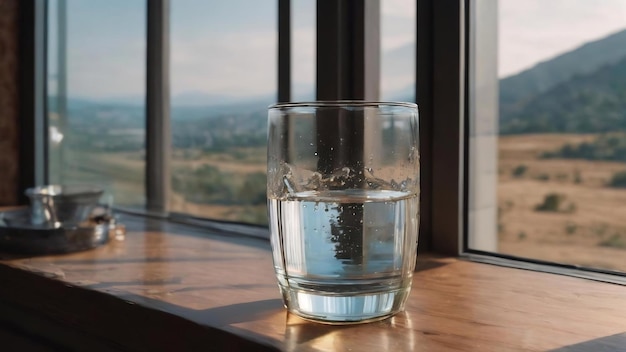 Un verre d'eau dans une fenêtre