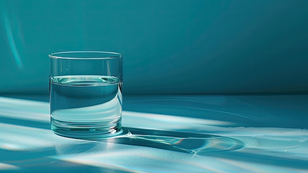 Un verre d'eau douce sur un fond bleu