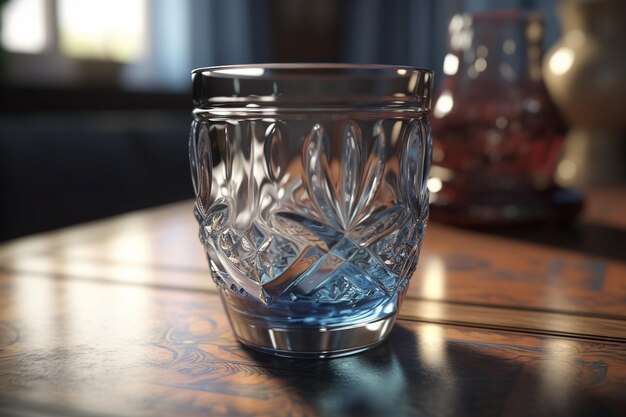 Un verre d'eau est posé sur une table.