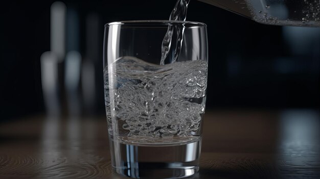 Un verre d'eau est versé dans une tasse Al réaliste généré