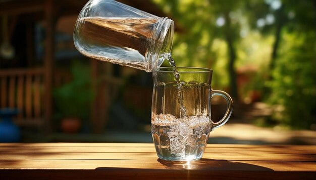 Photo un verre d'eau est versé dans un verre avec quelques bulles dedans