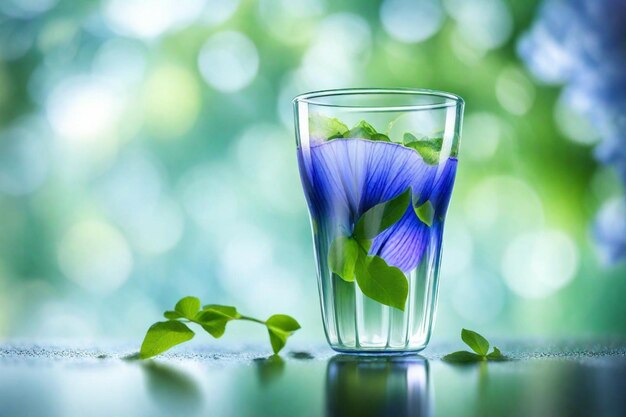 Photo un verre d'eau avec une fleur et une fleur dedans