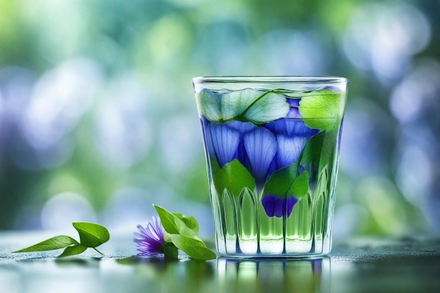 Photo un verre d'eau avec une fleur et une fleur dedans