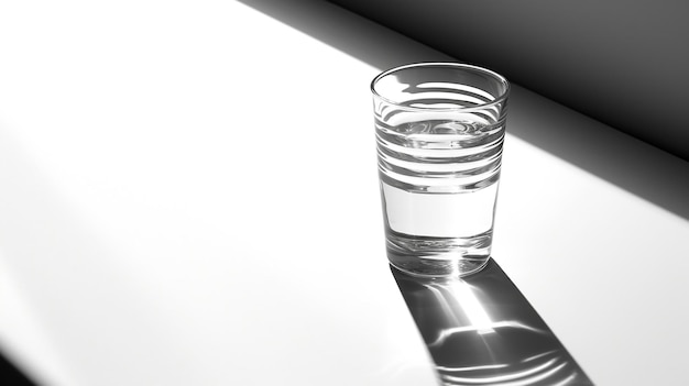 Verre d'eau sur fond blanc avec effet clair-obscur Ai