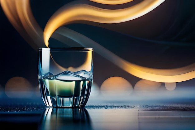 un verre d'eau avec un fond de feu.