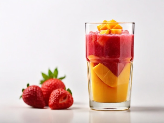 un verre d'eau avec des fraises et des fraises à côté