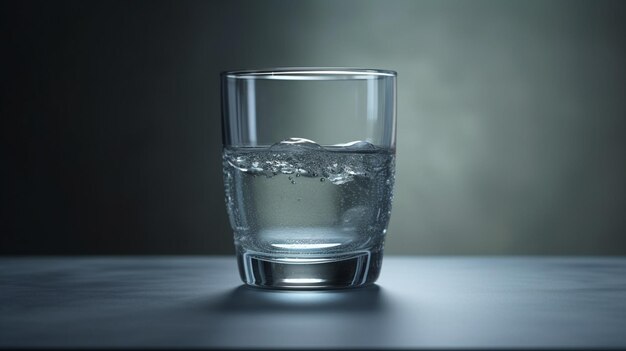 Verre d'eau avec de la glace sur la table dans la chambre noire ai générative