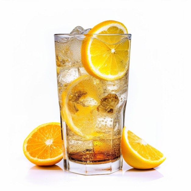 un verre d'eau glacée avec des citrons et de la glace.