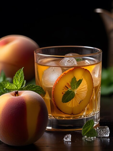 un verre d'eau glacée avec des citrons et des oranges