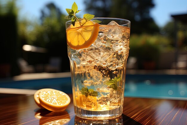 Photo un verre d'eau glacée avec du citron et des citrons verts sur une table