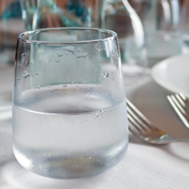 Verre d'eau avec une gouttelette dessus