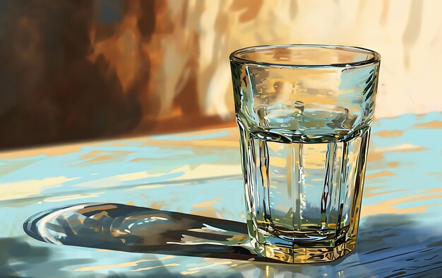 Photo un verre d'eau minimaliste sur une table d'art