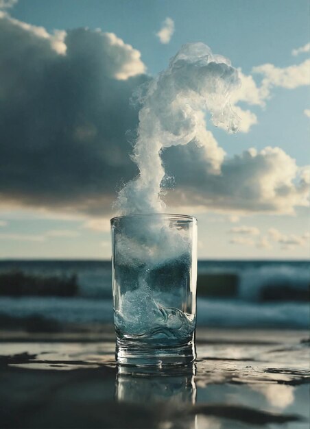 Photo un verre d'eau avec un nuage et le mot nuage en arrière-plan