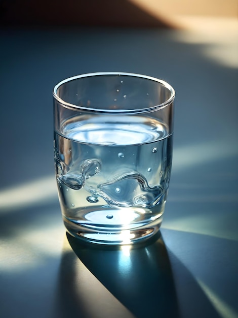 Un verre d'eau avec des ombres ludiques