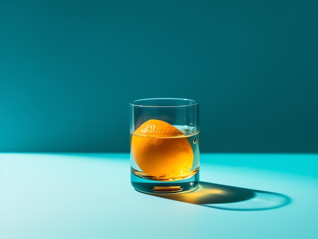 Un verre d'eau avec une orange dedans