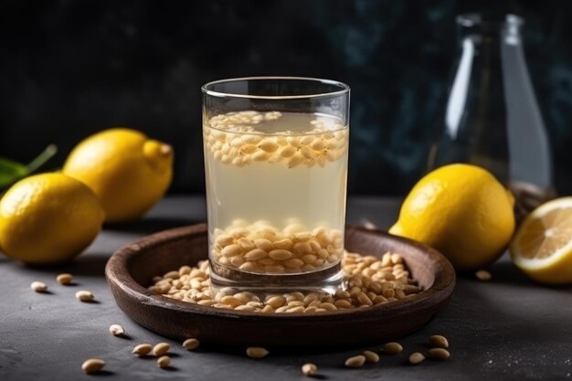 Verre d'eau d'orge au citron IA générative