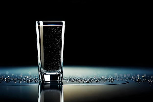 un verre d'eau avec quelques diamants dedans